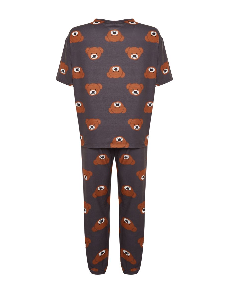 Gray Teddy Bear Pattern Knitted Pajamas Set TBBAW23AI00039 - 7