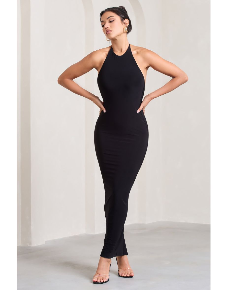 Kirsten | Black Sleeveless Halter-Neck Open-Back Maxi Dress - 4