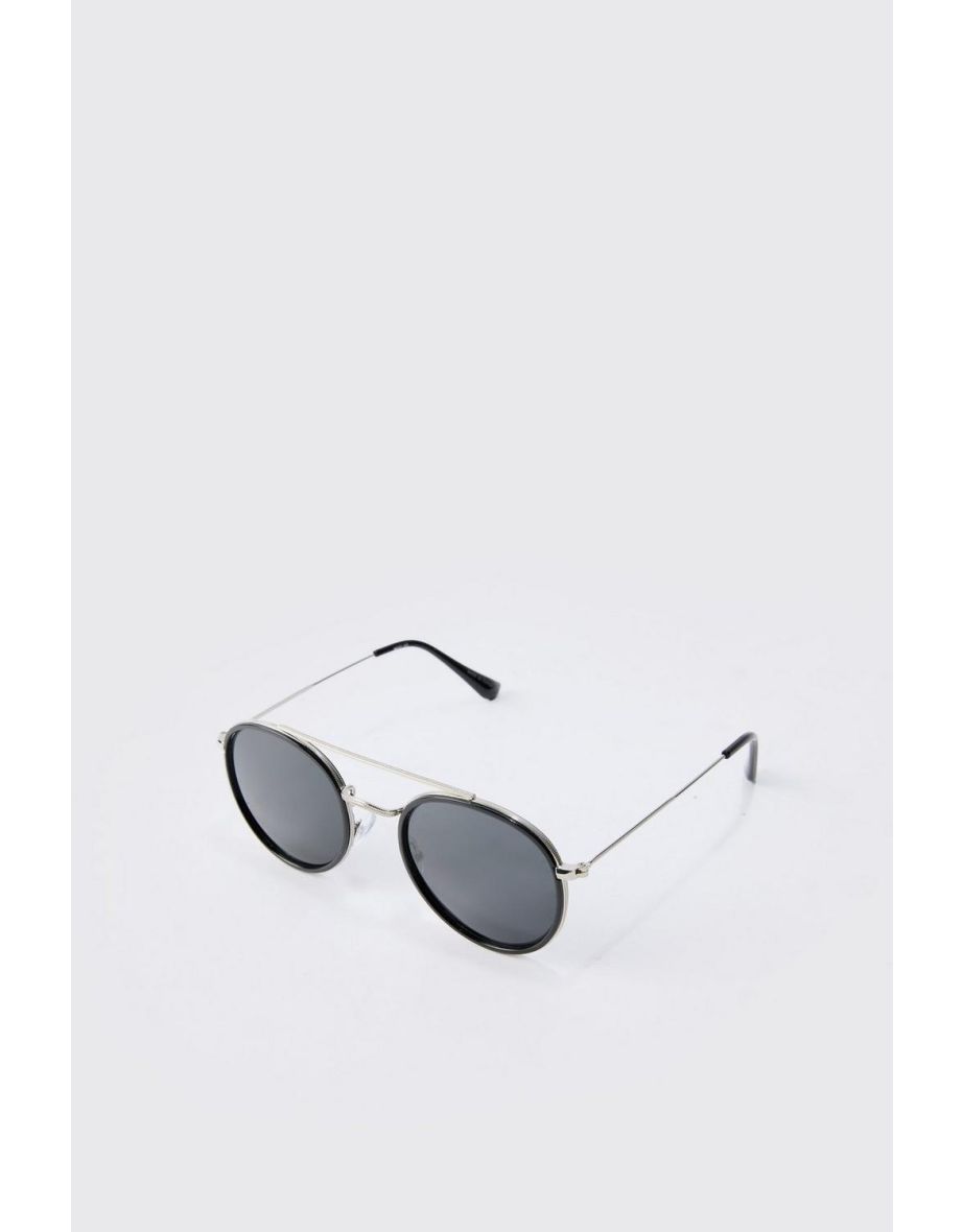 Round Aviator Sunglasses In Black - black