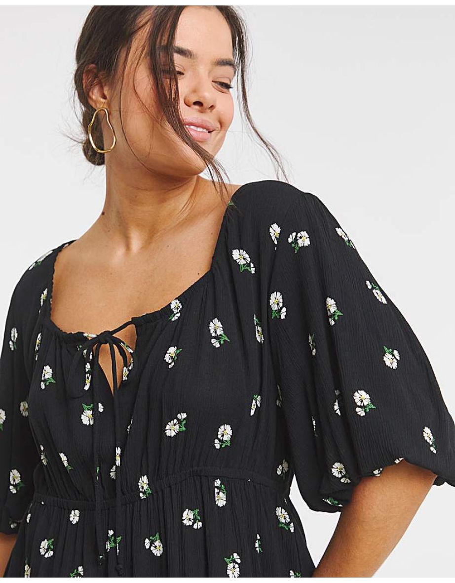 Black Print Crinkle Goddess Dress - 3