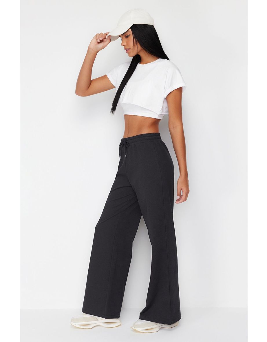 Dark Anthracite Plain 2 Thread Non-raised Sportswear Sweatpants - 7