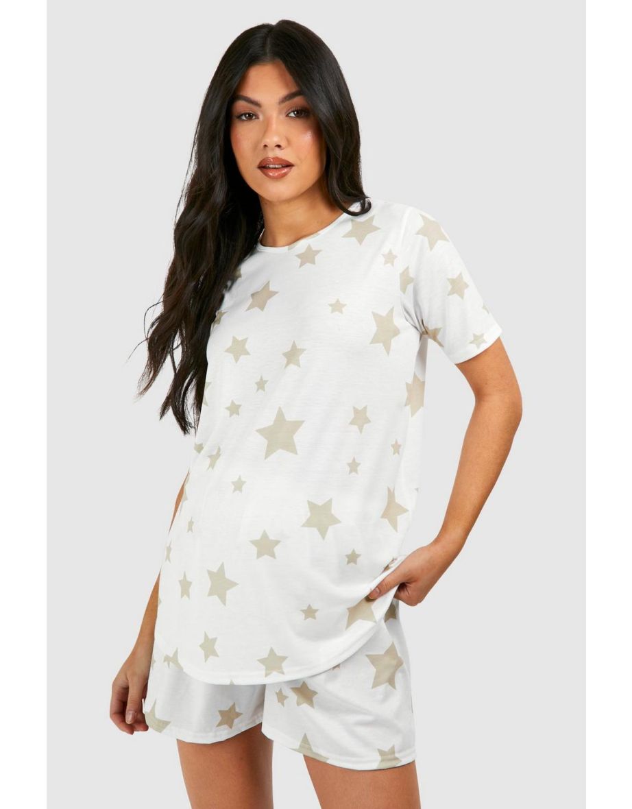 Maternity Star Print Pyjama Short Set - cream