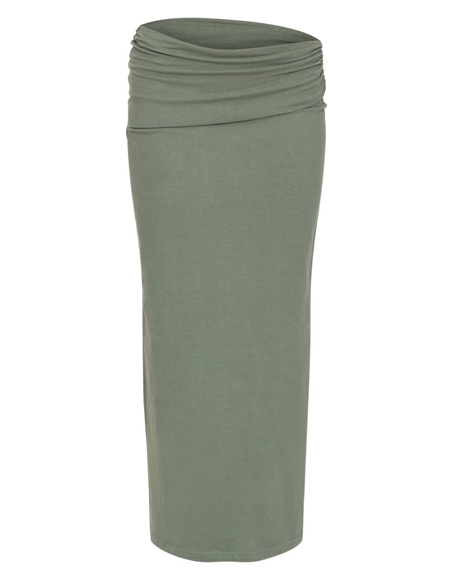 Sea Green Foldover Cotton Maxi Skirt - 4