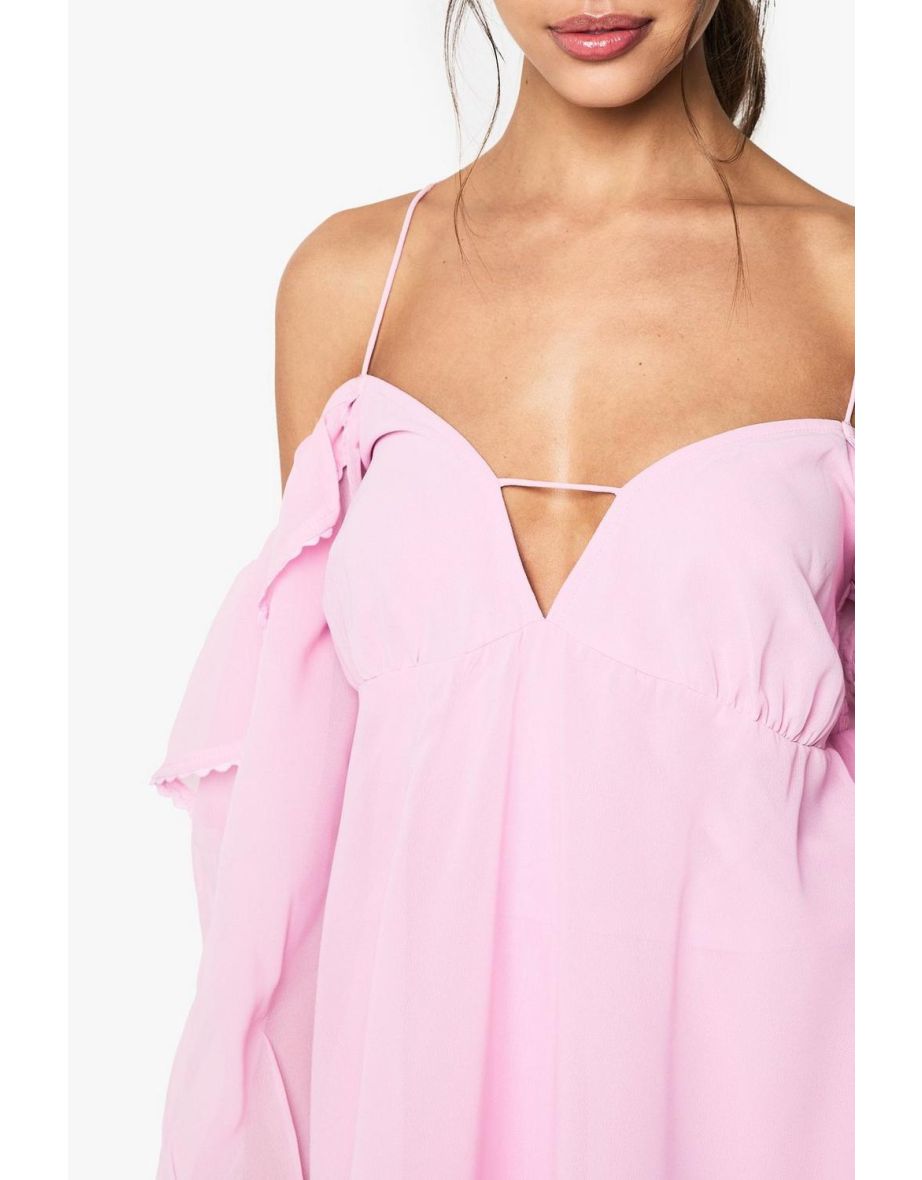 Chiffon Cold Shoulder Ruffle Playsuit - 3