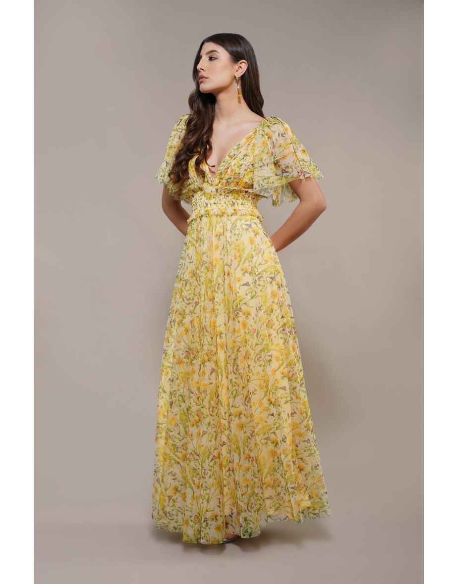 Shelby Yellow Printed Maxi Dress - 3