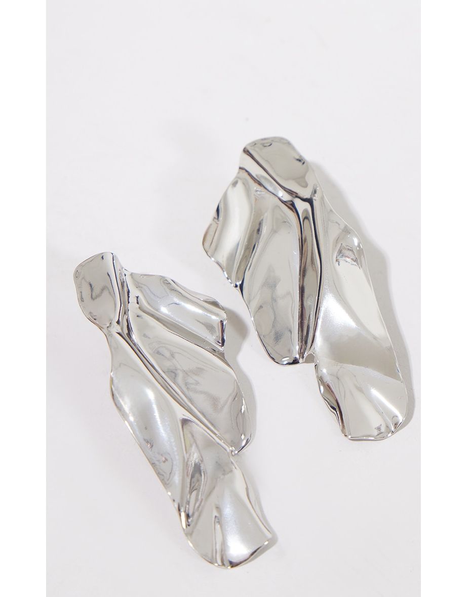 Silver Molten Abstract Statement Earrings - 2