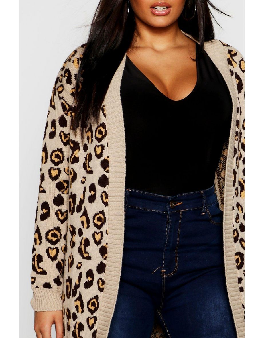 Plus Leopard Knitted Oversized Cardigan - camel - 3