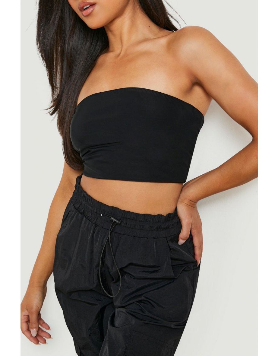 Petite Double Layer Slinky Bandeau Tube Top - black - 3