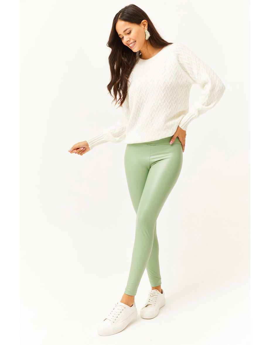 Green fleece leggings best sale