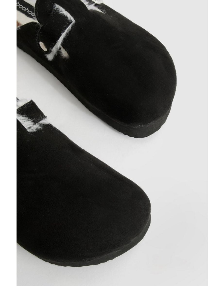 Platform Fur Lined Closed Toe Clogs - black - 3