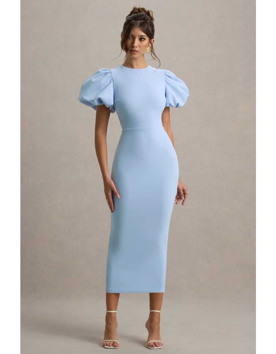 Dakota | Powder Blue Puff-Sleeve Midi Dress