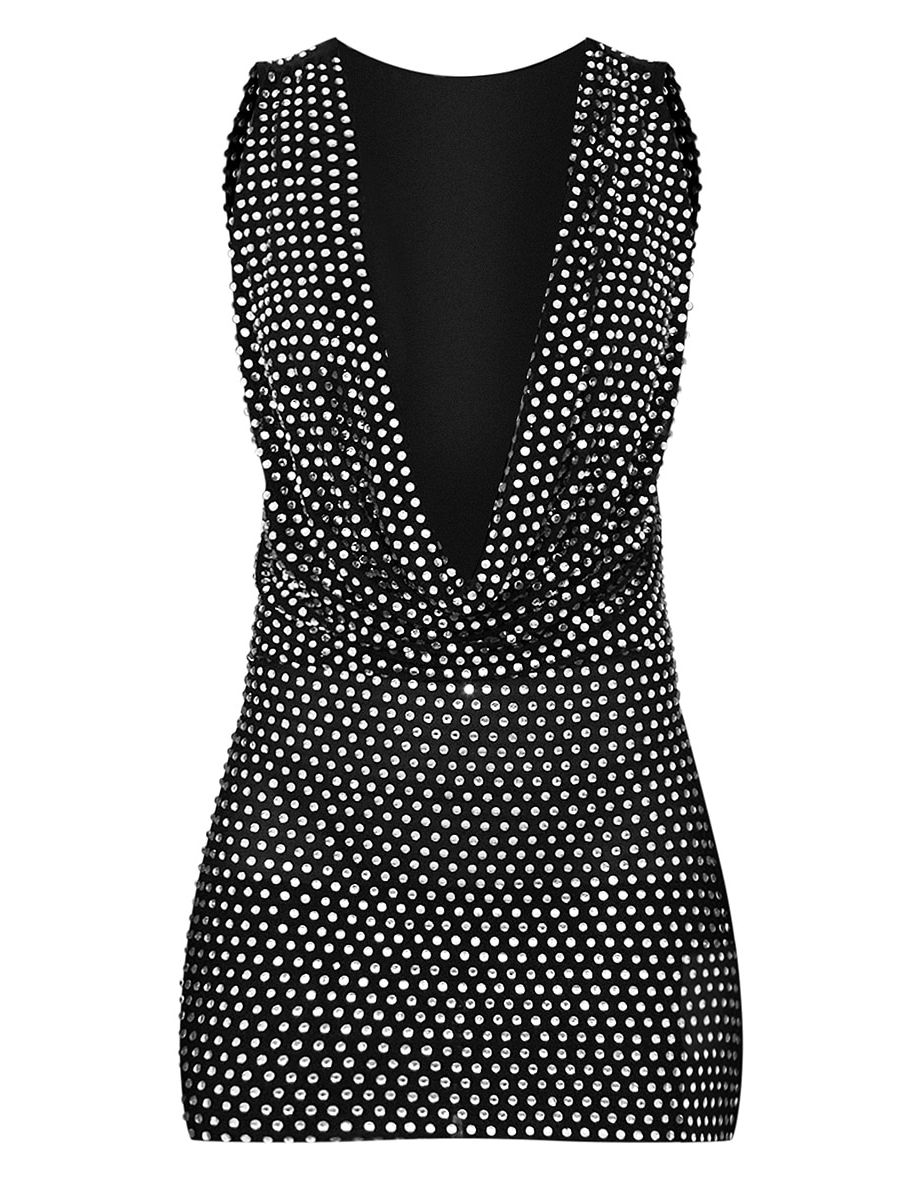 Designed by Naomi Campbell - Black Embellished Mesh Cowl Neck Bodycon Dress - 3
