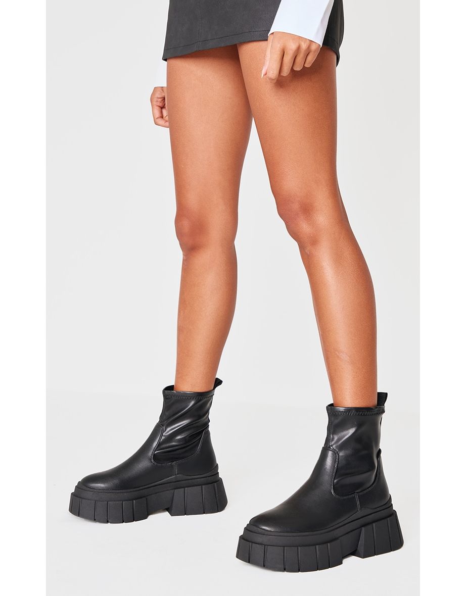 Black Matte Round Toe Chunky Sole Chelsea Boots