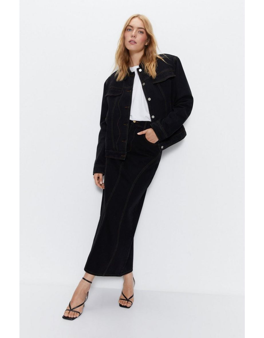 Denim Panelled Maxi Skirt