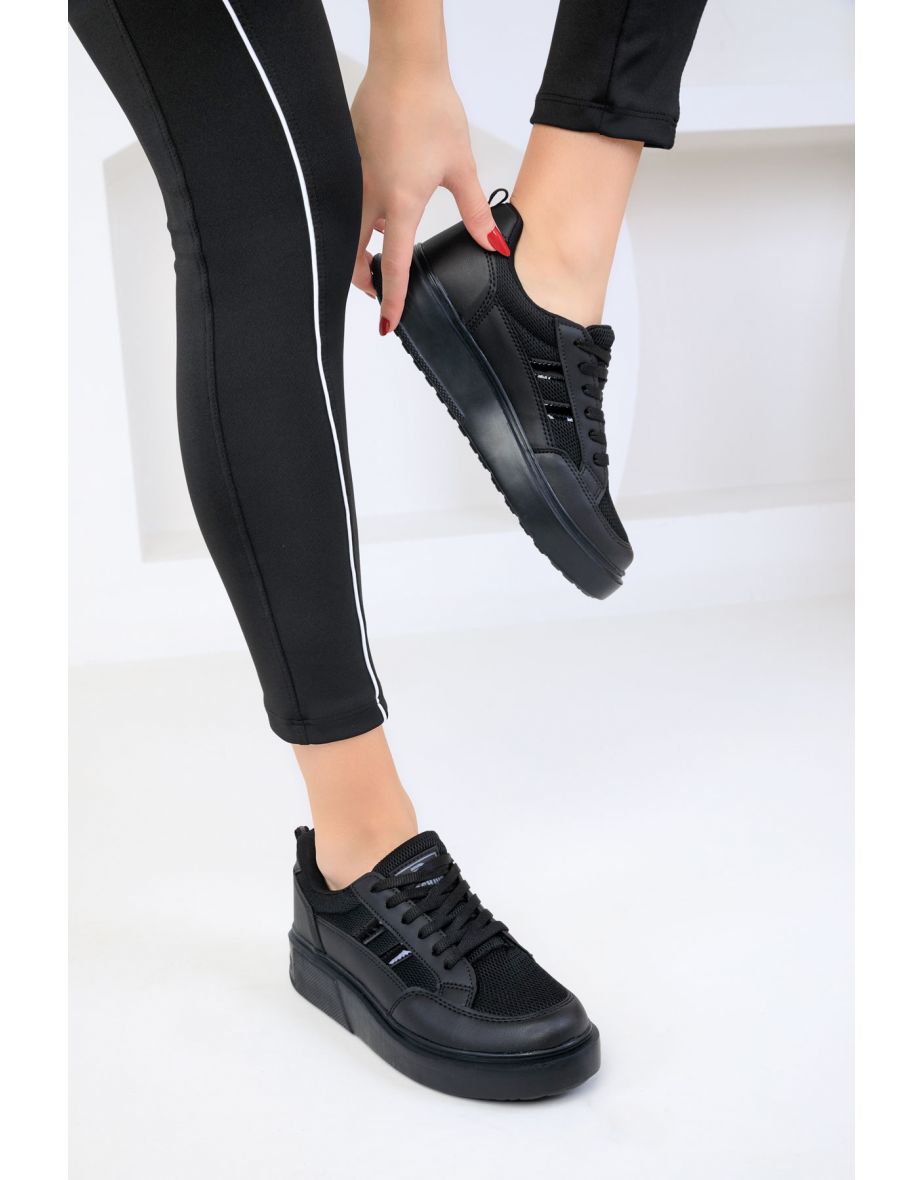 Black-Black Women's Sneakers 16880 - 4