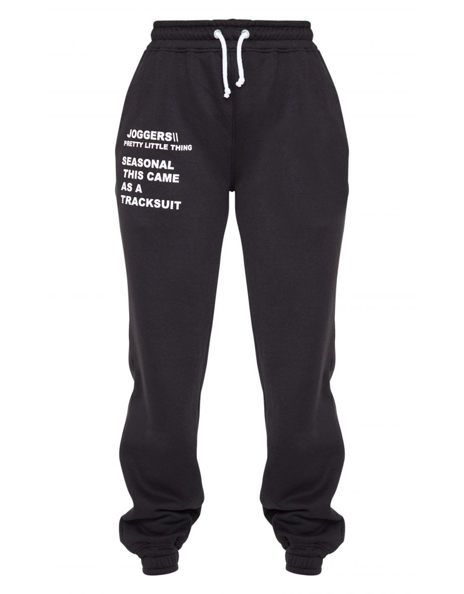 PRETTYLITTLETHING Recycled Black Slogan Print Joggers - 4