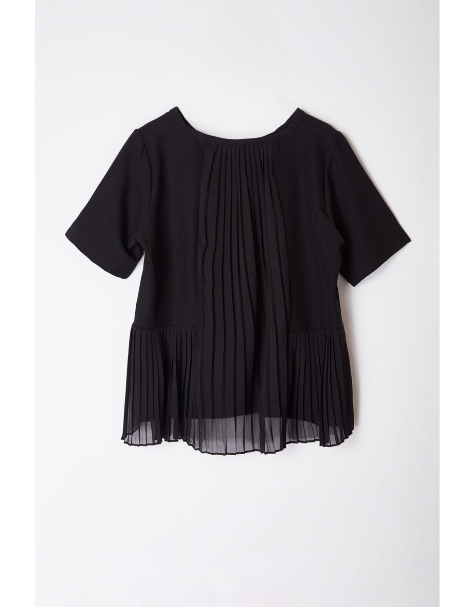 Black Pleated Back Woven Plus Size Blouse - 6