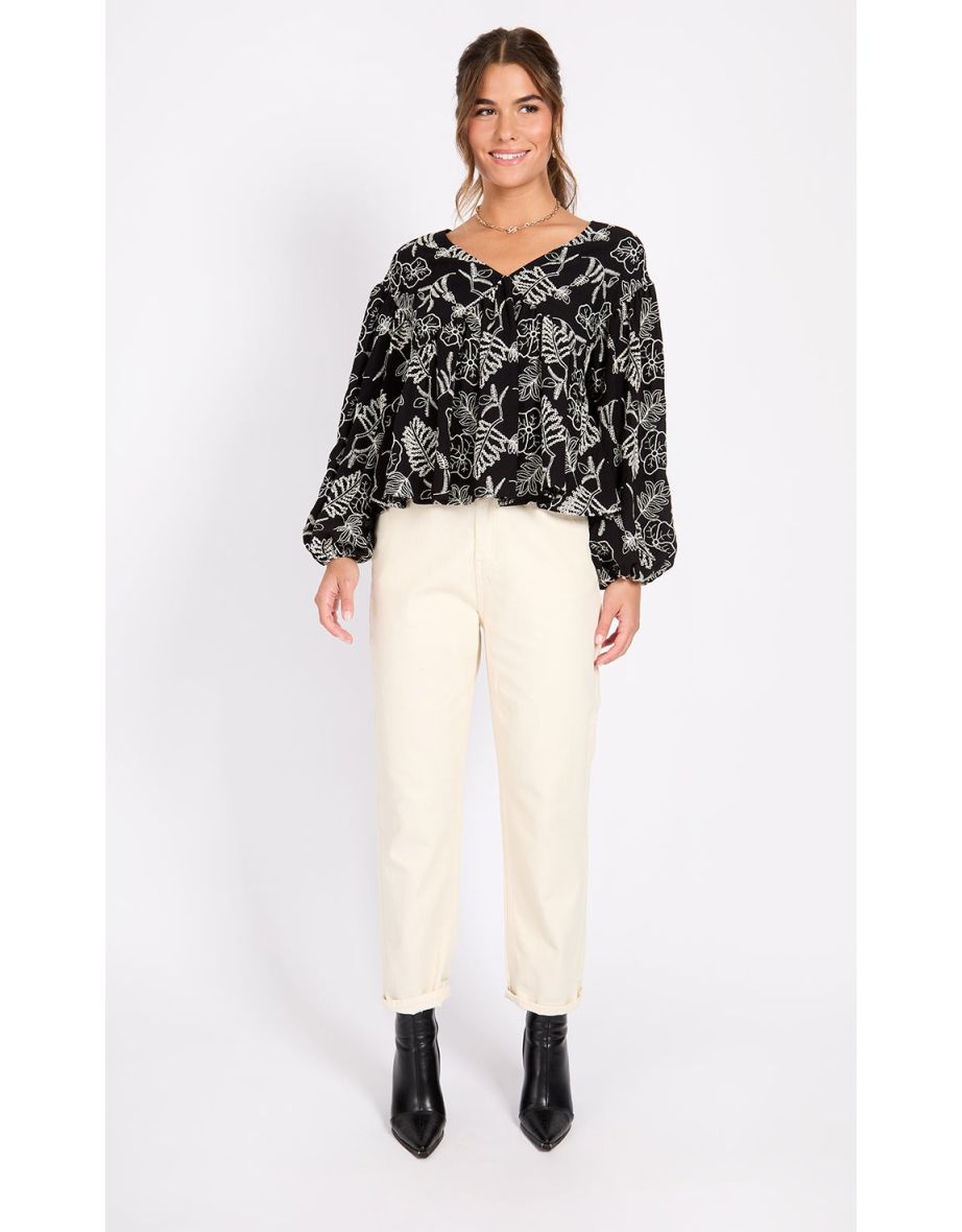 Black Embroidered Cotton Blouse