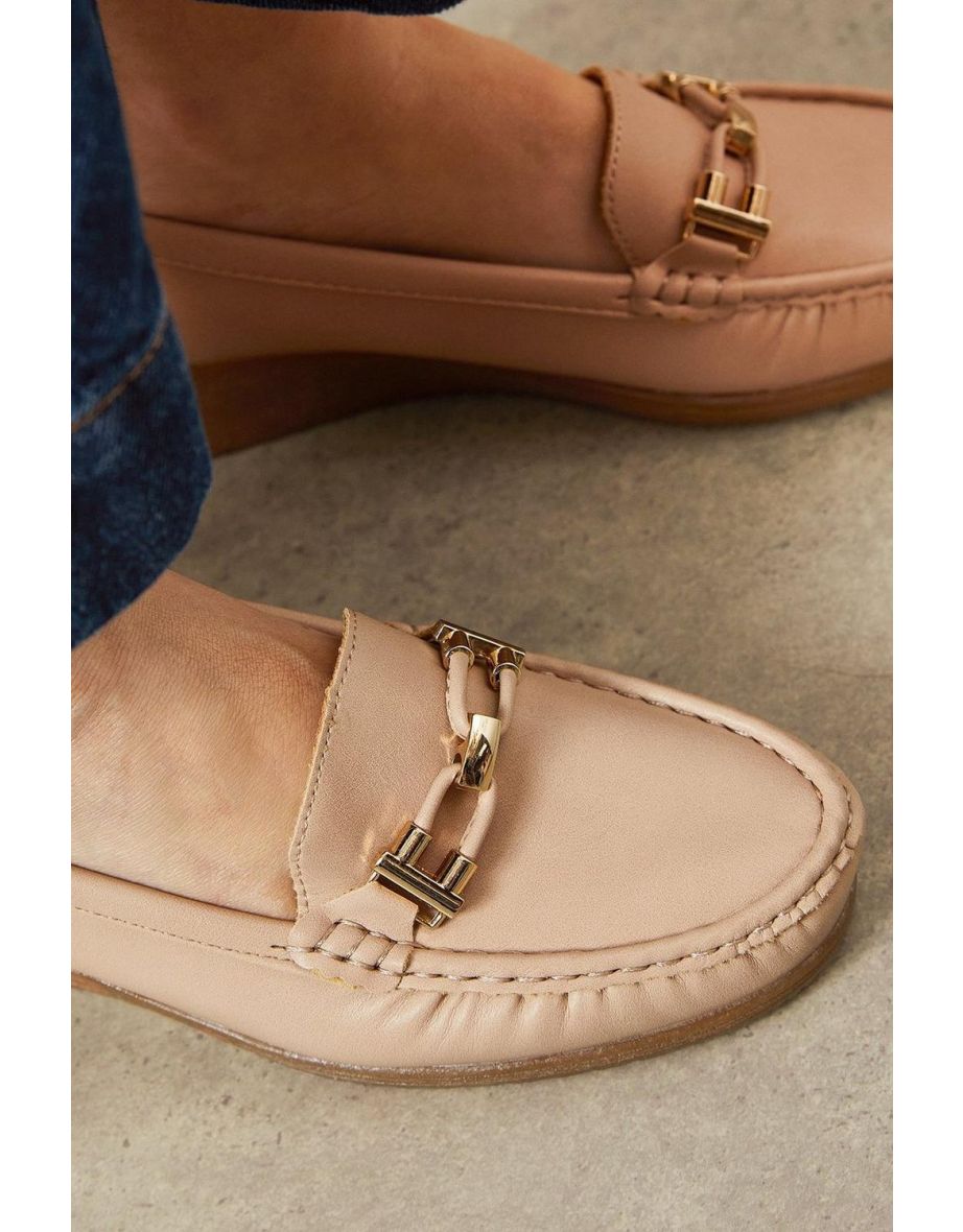 Good For The Sole: London Faux Leather Trim Detail Comfort Low Wedge Loafers - 3