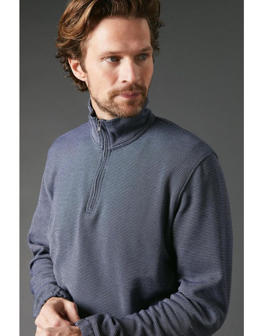 Birdseye Funnel Neck Half Zip Sweater - 3