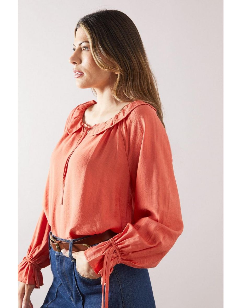 Viscose Linen Ruffle Blouse - 3