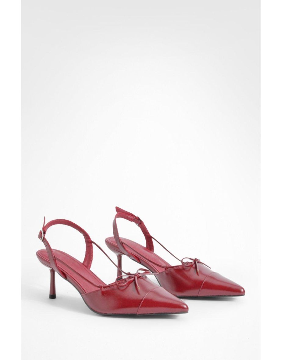 Wide Fit Bow Detail Toe Cap Court Shoes - burgundy