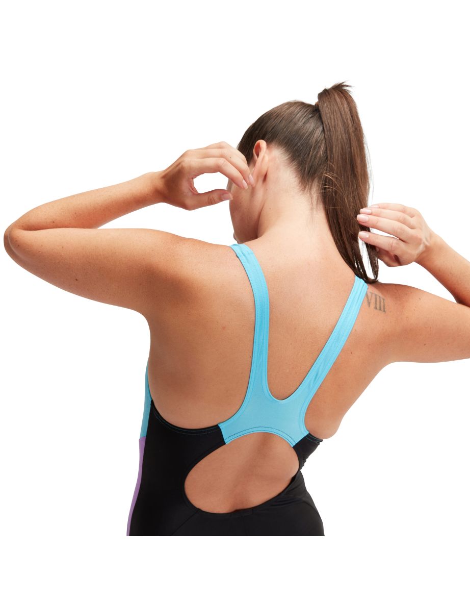Women's Speedo Colourblock Splice Muscleback Swimsuit in Black - 3