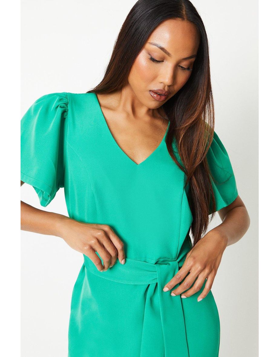 Belted Flute Sleeve Midi Dress - 3