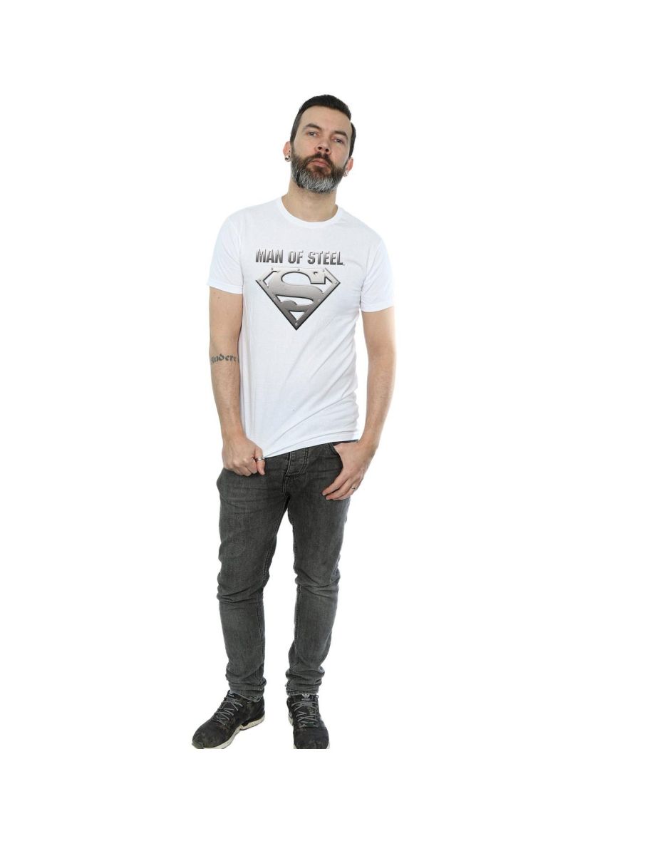 DC Comics Mens Superman Man Of Steel Shield T-Shirt - White - 3