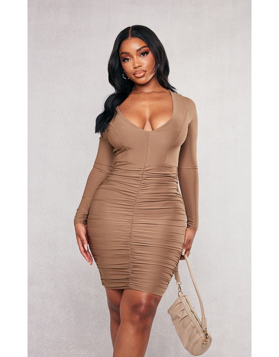 Shape red slinky deals ruched mini dress