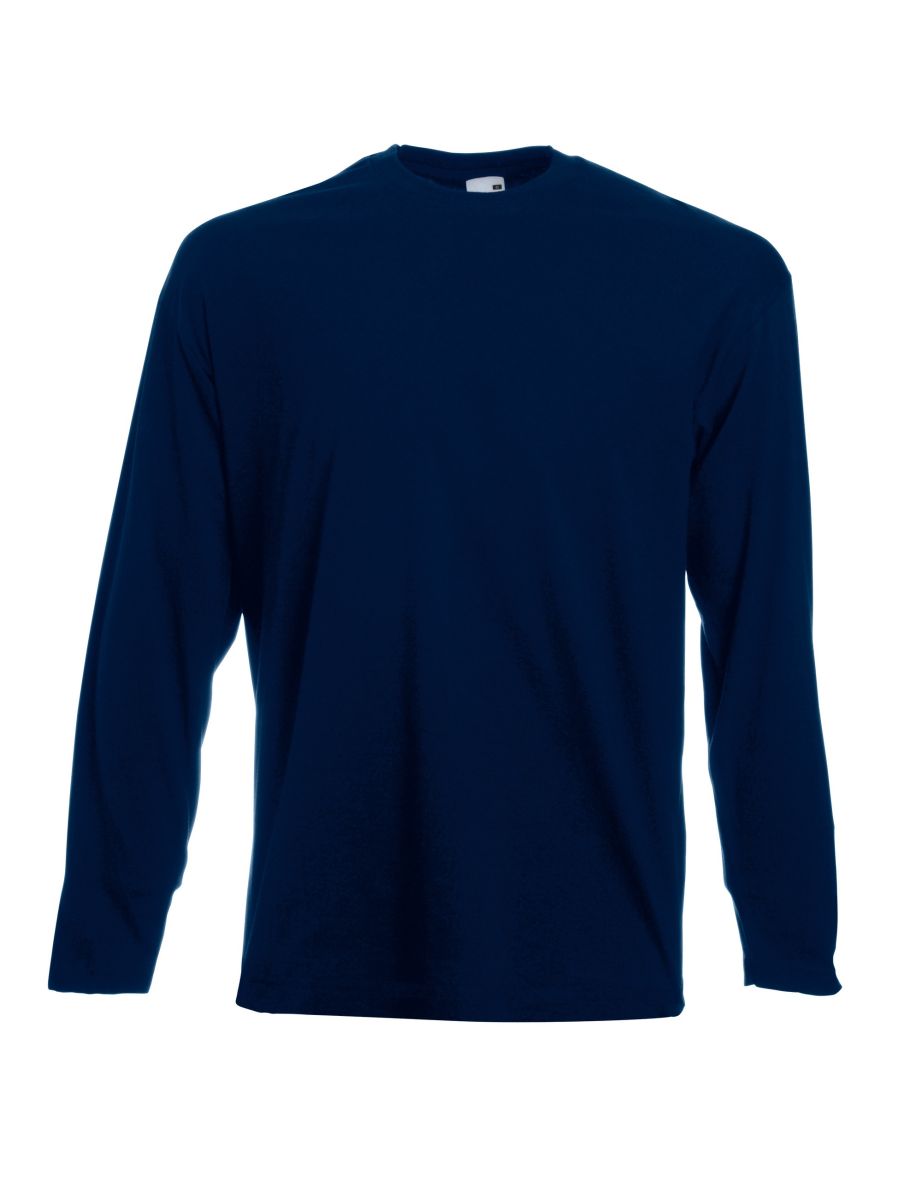 Fruit Of The Loom Mens Valueweight Crew Neck Long Sleeve T-Shirt - Deep Navy