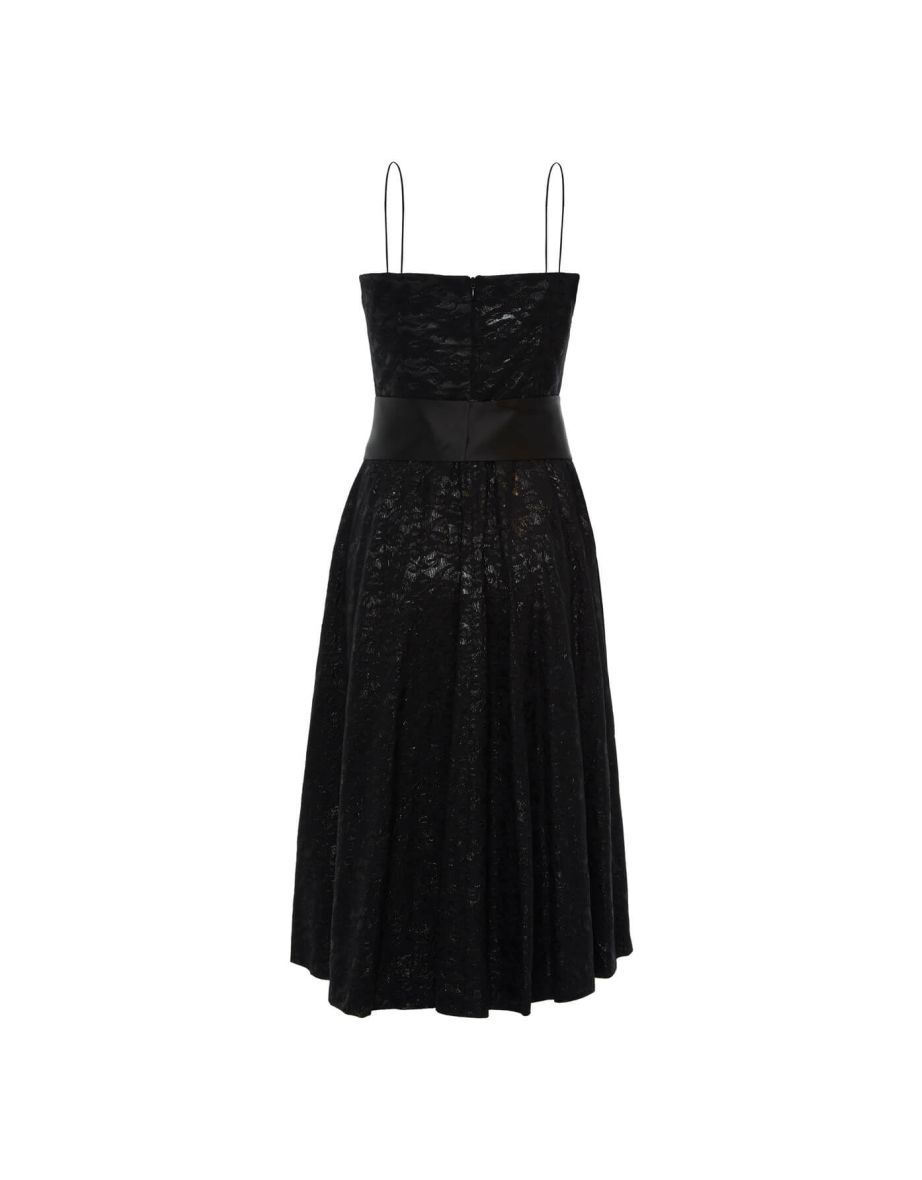 Black Midi Dress with Thin Straps and Bow Detail - 2