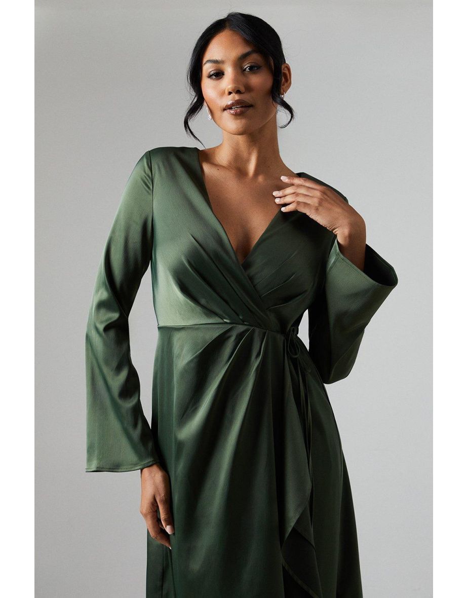 Debut London by Coast Long Sleeve Waterfall Detail Satin Bridesmaids Dress - 3