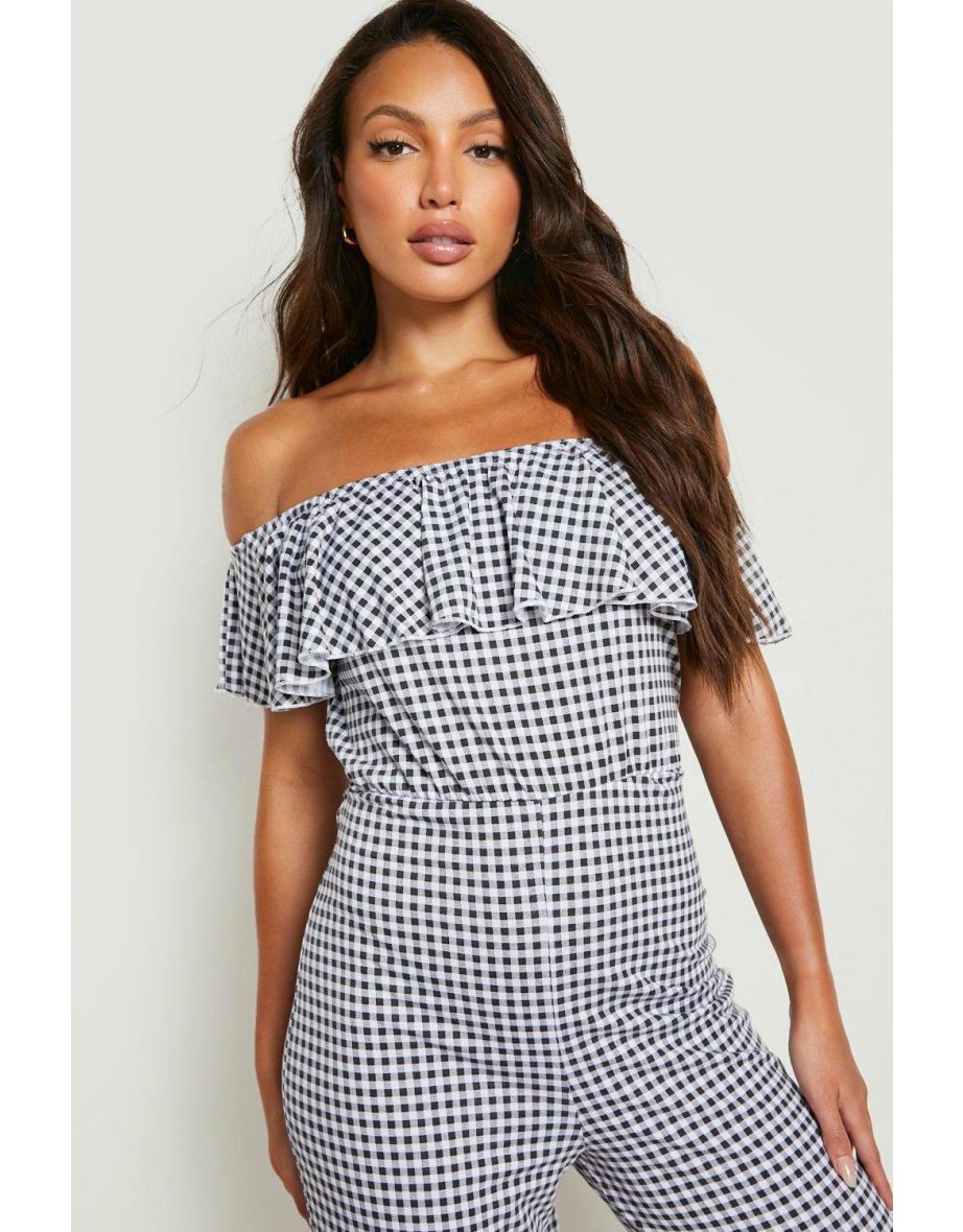 Tall Off The Shoulder Frill Culottes Jumpsuit - black - 3