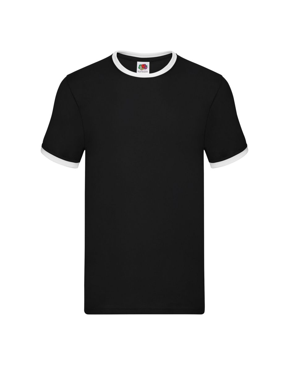 Fruit of the Loom Mens Ringer Contrast T-Shirt - Black/White
