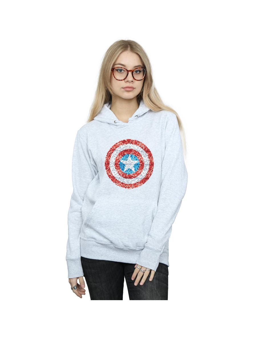 Marvel Womens/Ladies Captain America Pixelated Shield Hoodie - Sports Grey
