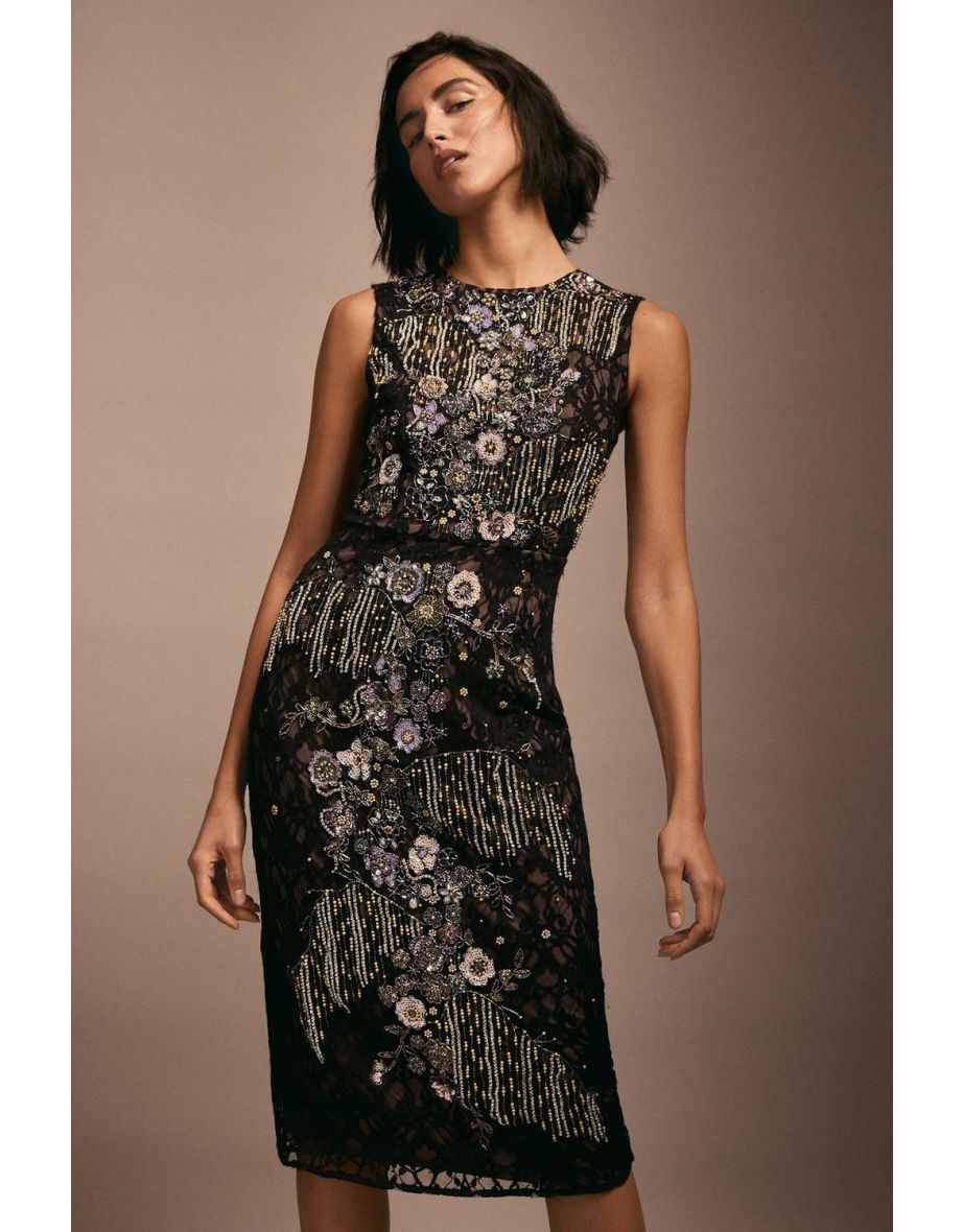 Shop Julie Kuyath Black Floral Lace Dress With Embellishment Online in Bahrain VogaCloset