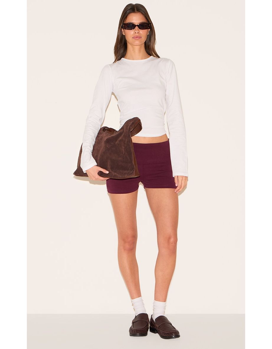 Burgundy Soft Touch Modal Foldover Hot Pants