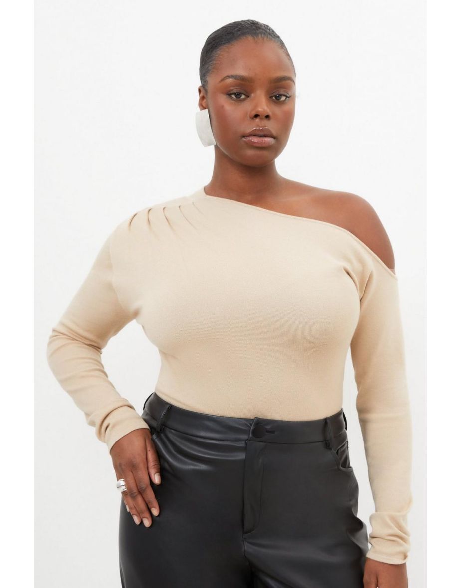 Shop Karen Millen One Shoulder Ruched Beige Top Online in Qatar VogaCloset