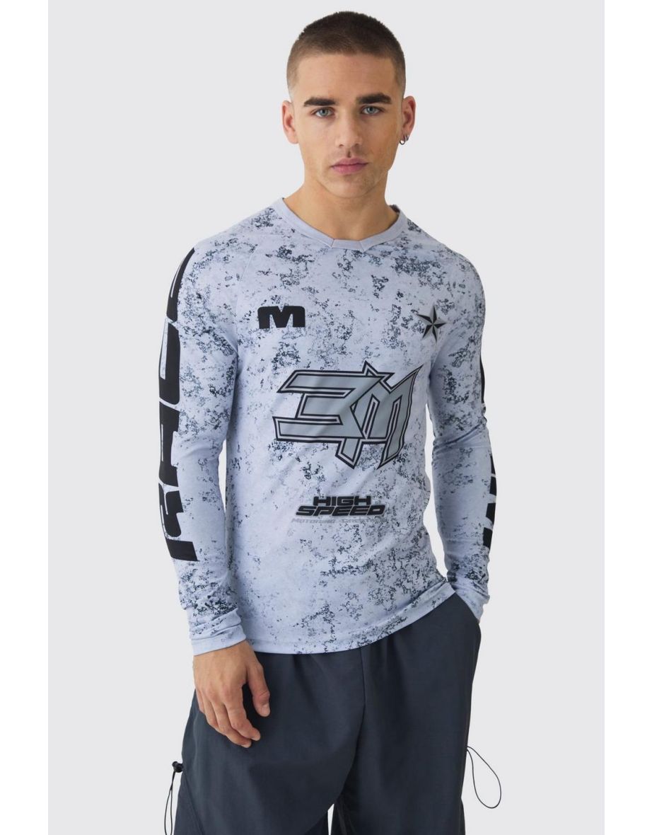 Muscle Motorsport BHM Printed Long Sleeve Top - grey