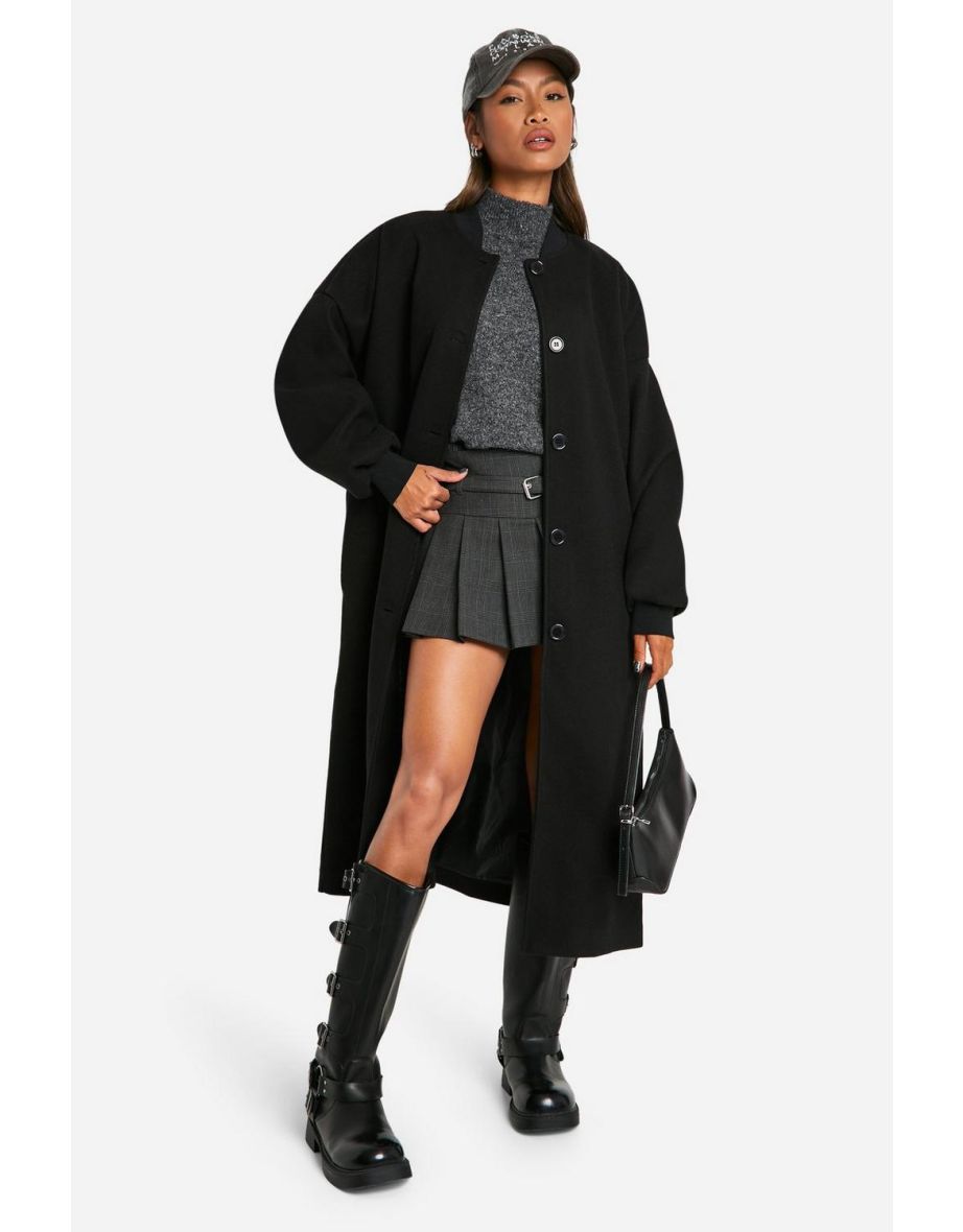 Shop Wool Look Maxi Bomber Jacket black Online in Qatar VogaCloset