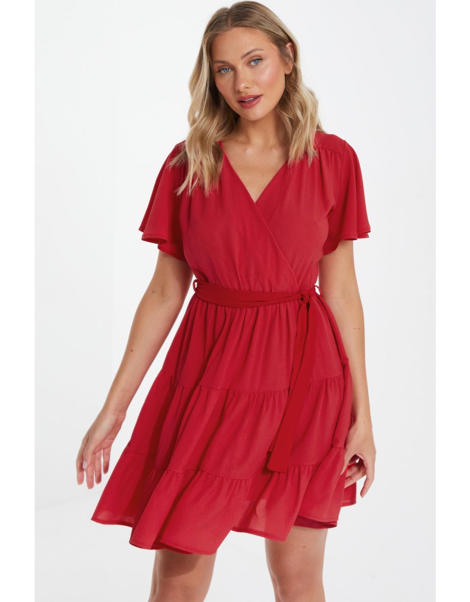 Red wrap skater dress on sale