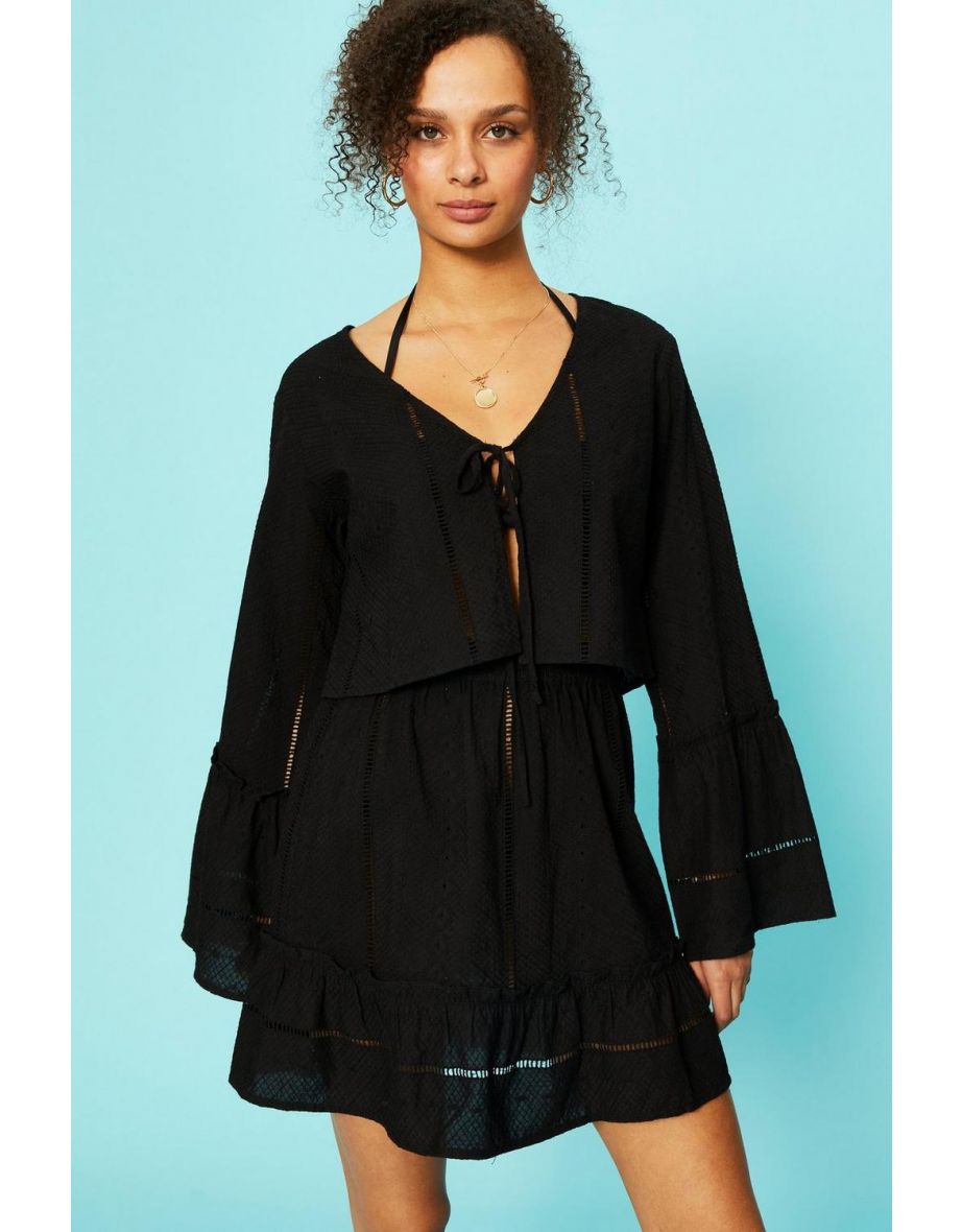 Broderie Tie Knot Top - black