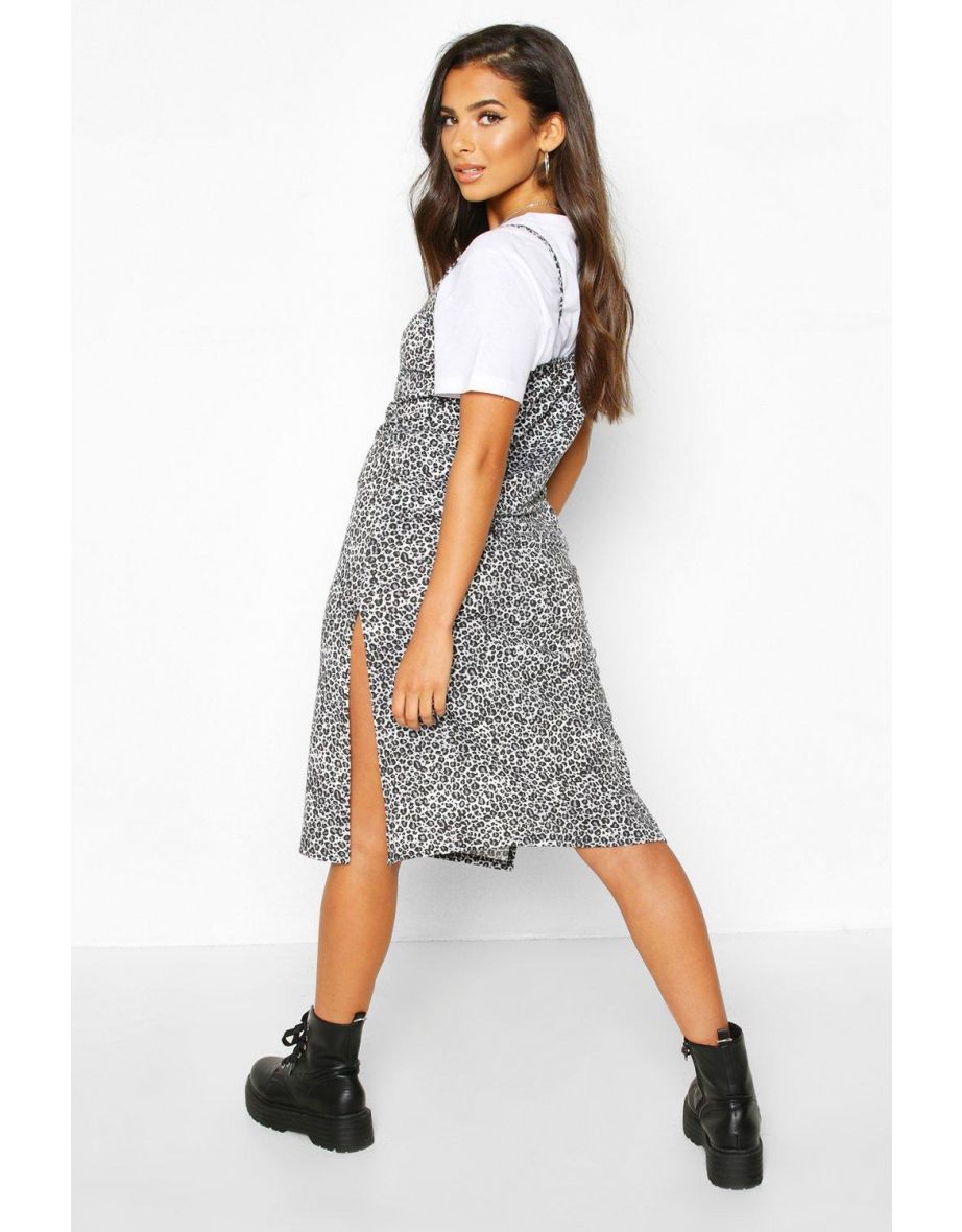 Leopard Print Jersey Slip Midi Dress - grey