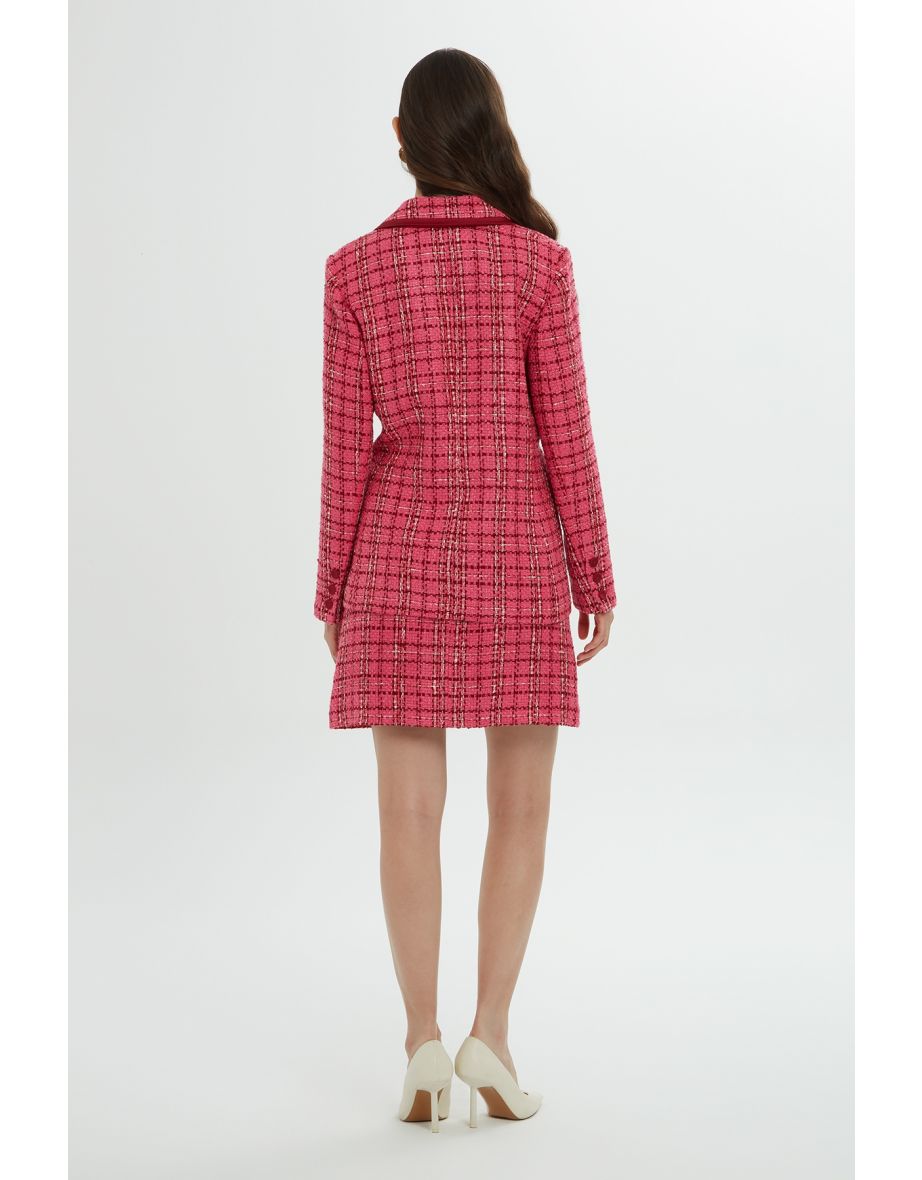 Pink Plaid Jacket and Skirt Set - 4