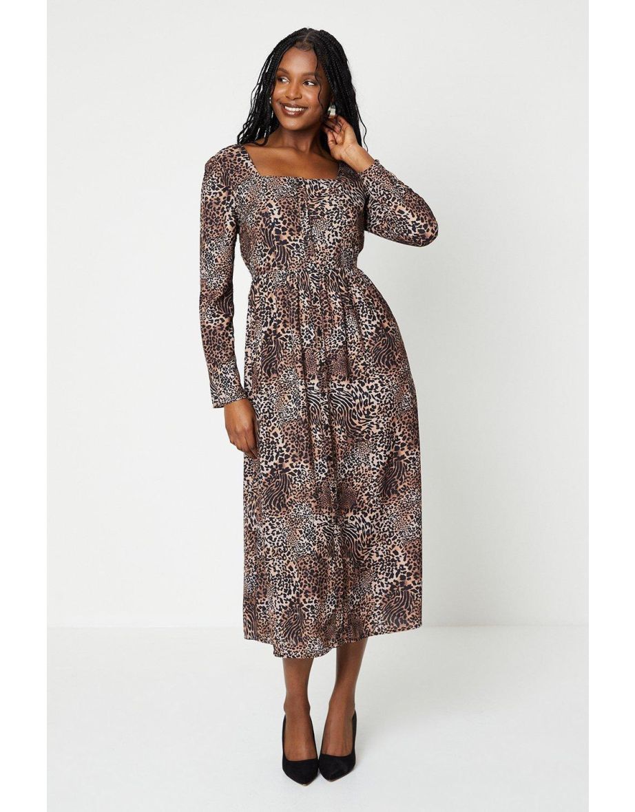 Leopard square neck 2025 dress
