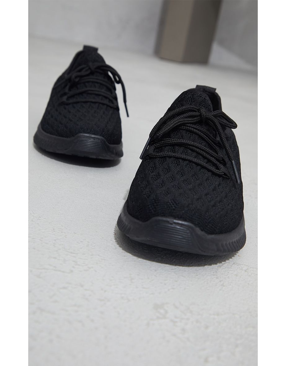 Black Knitted Lace Up Sports Trainers - 3