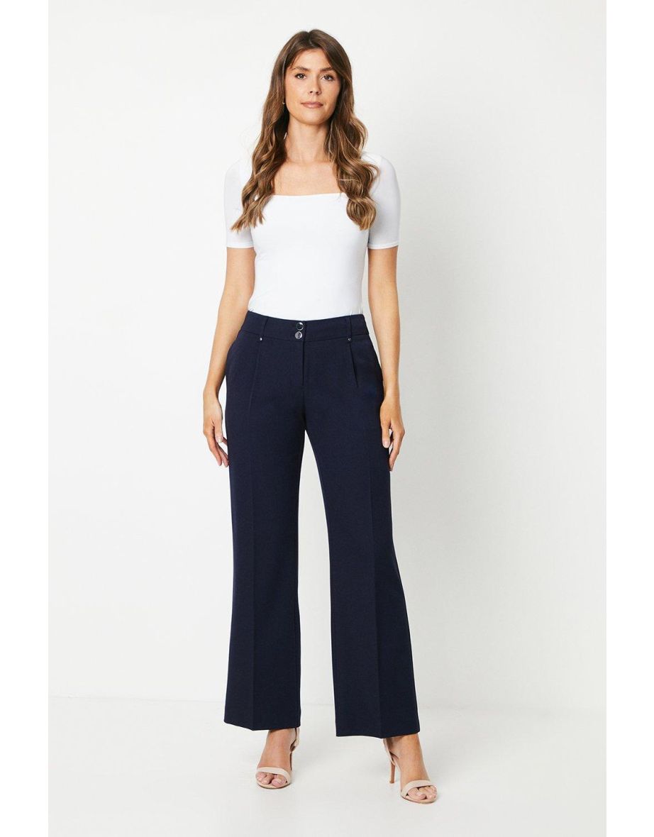 Navy Smart Wide Leg Trousers