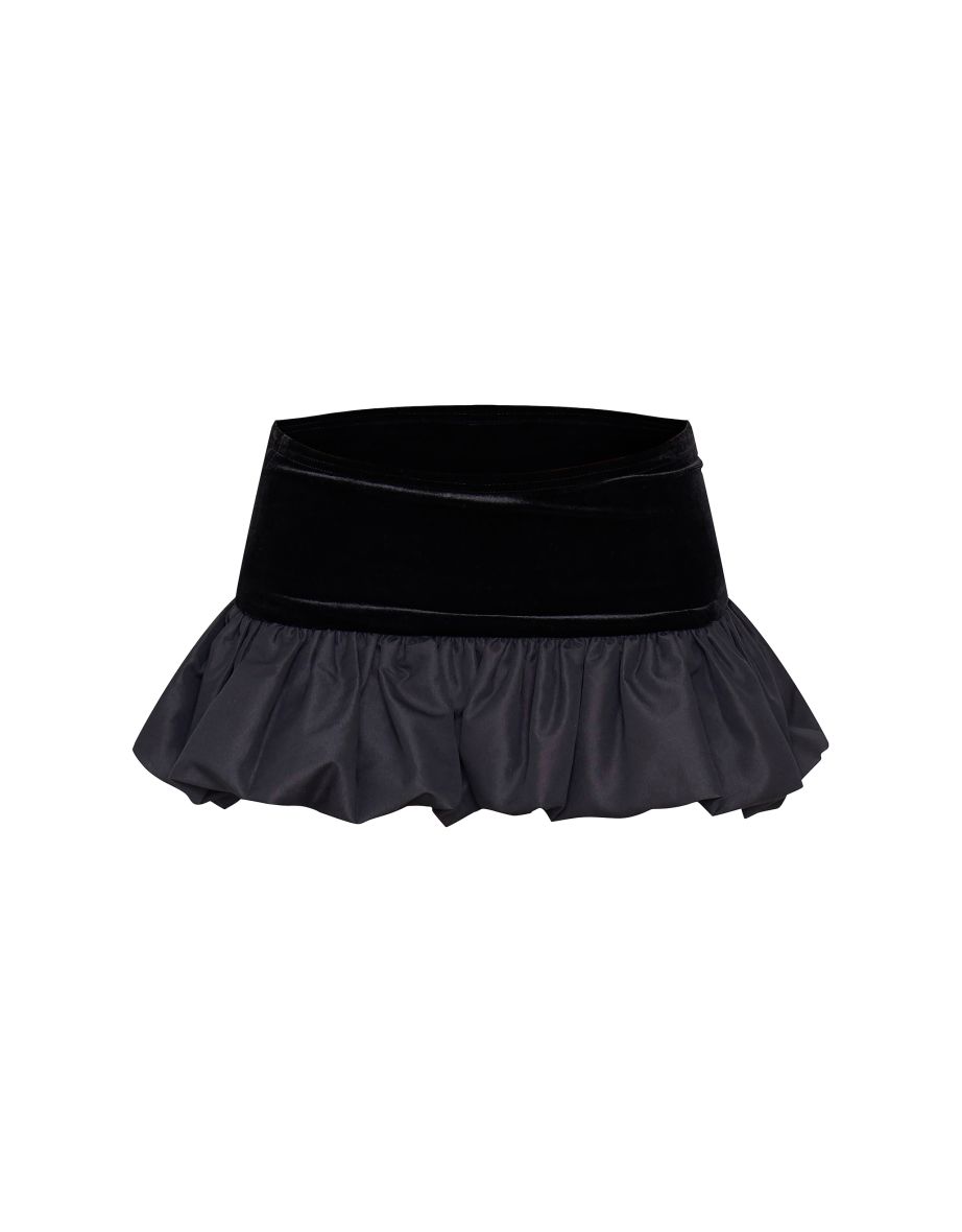 Black Velvet Panel Puffball Mini Skirt - 5