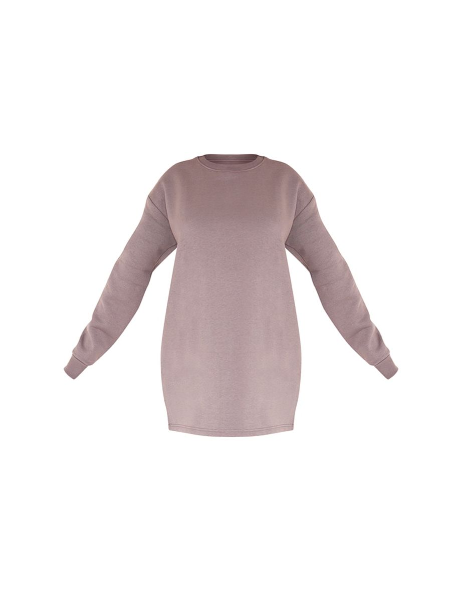 Charcoal Basic Crew Neck Oversize Sweat Jumper Dress - 4